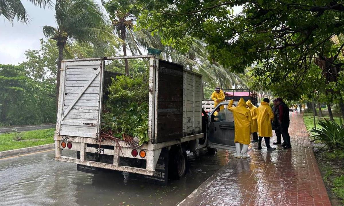 Brigadas de servicios públicos trabajando en Cancún.