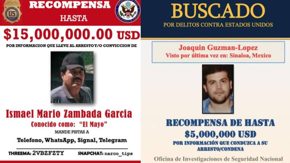 Fichas de búsqueda de Ismael Zambada García y Joaquín Guzmán López.
