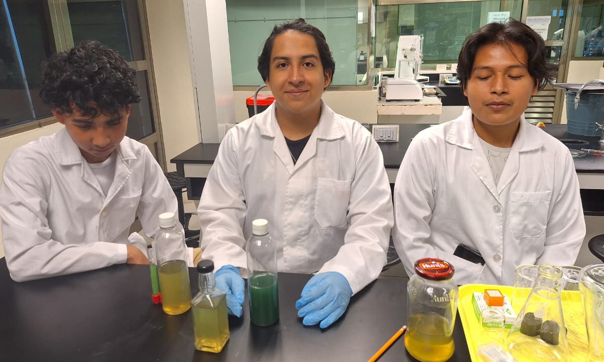 Estudiantes realizan un proyecto biotecnológico.