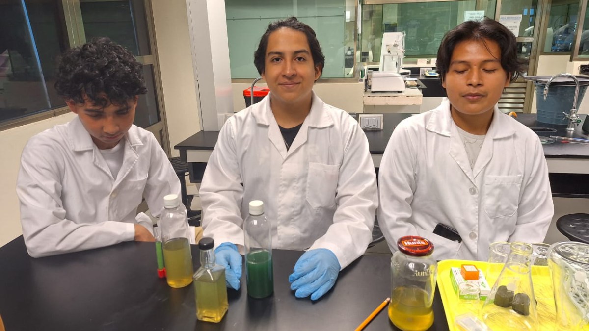 Estudiantes realizan un proyecto biotecnológico.