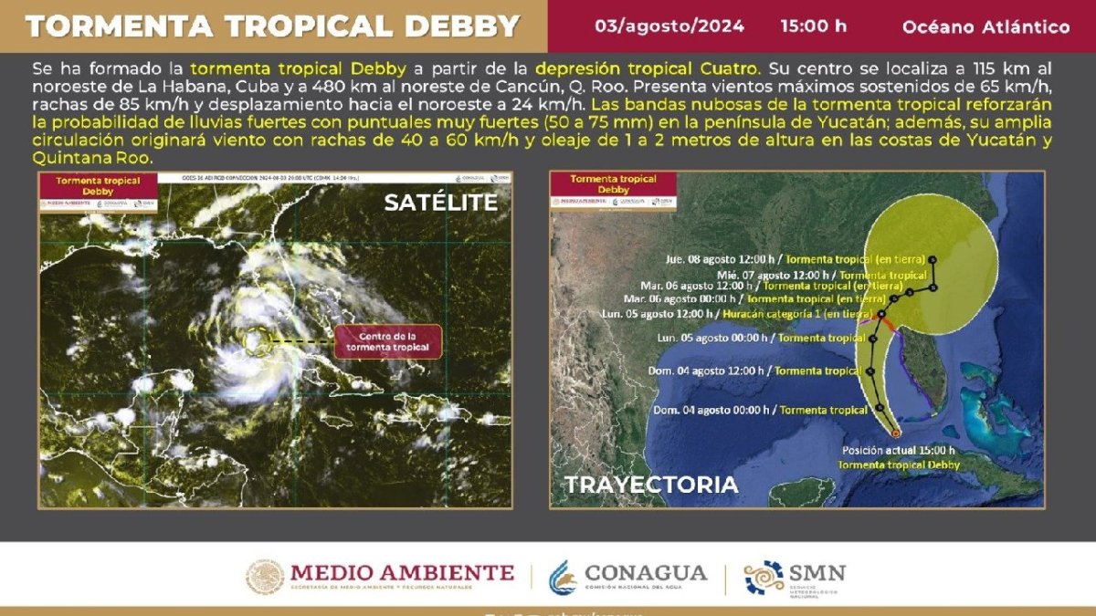 Se ha formado la #TormentaTropical #Debby, se localiza a 115 km al noroeste de La Habana, Cuba.