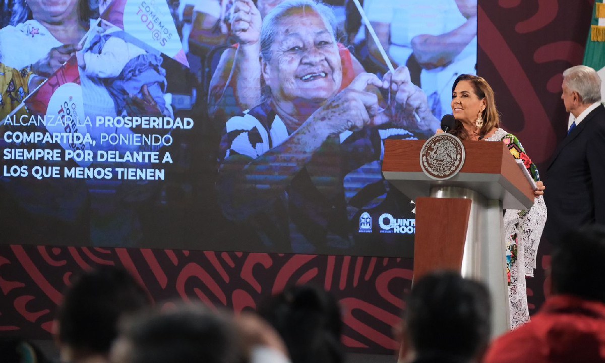 La gobernadora de Quintana Roo, Mara Lezama Espinosa, durante la conferencia de prensa del presidente López Obrador, el 12 de agosto de 2024.