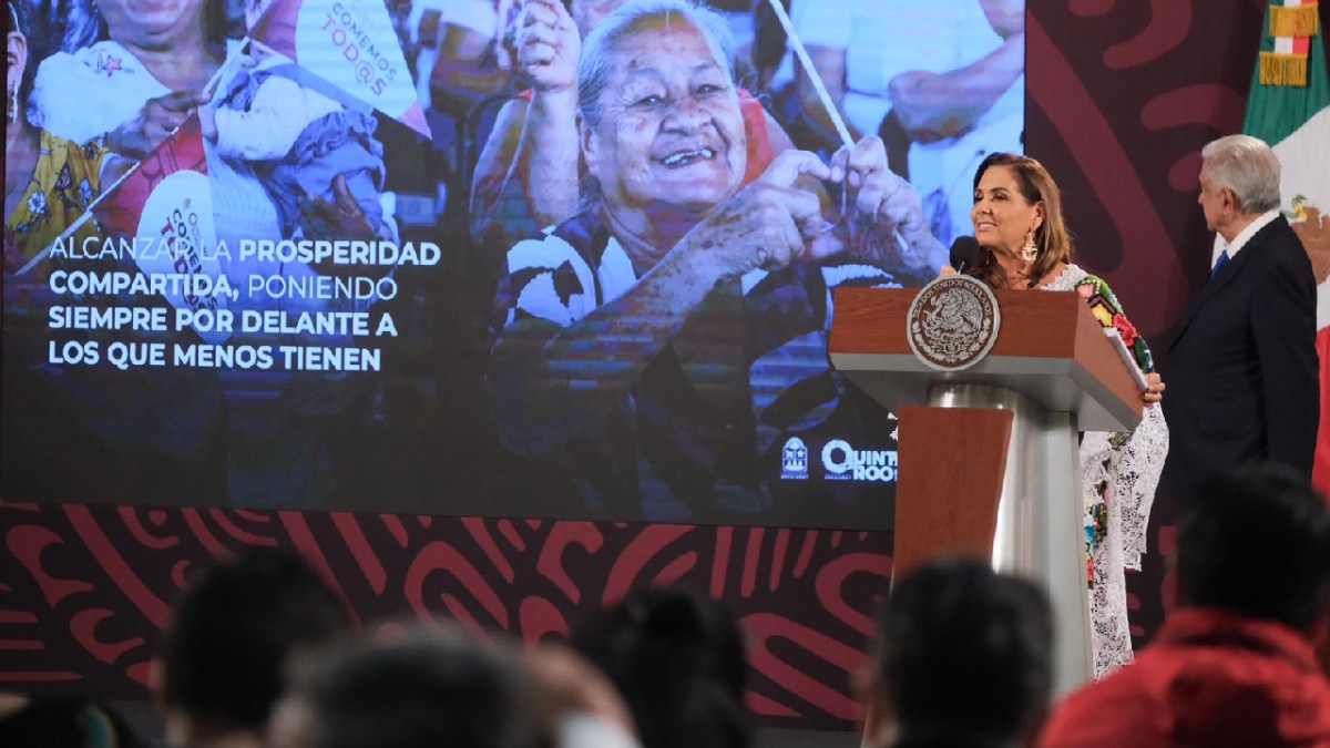 La gobernadora de Quintana Roo, Mara Lezama Espinosa, durante la conferencia de prensa del presidente López Obrador, el 12 de agosto de 2024.