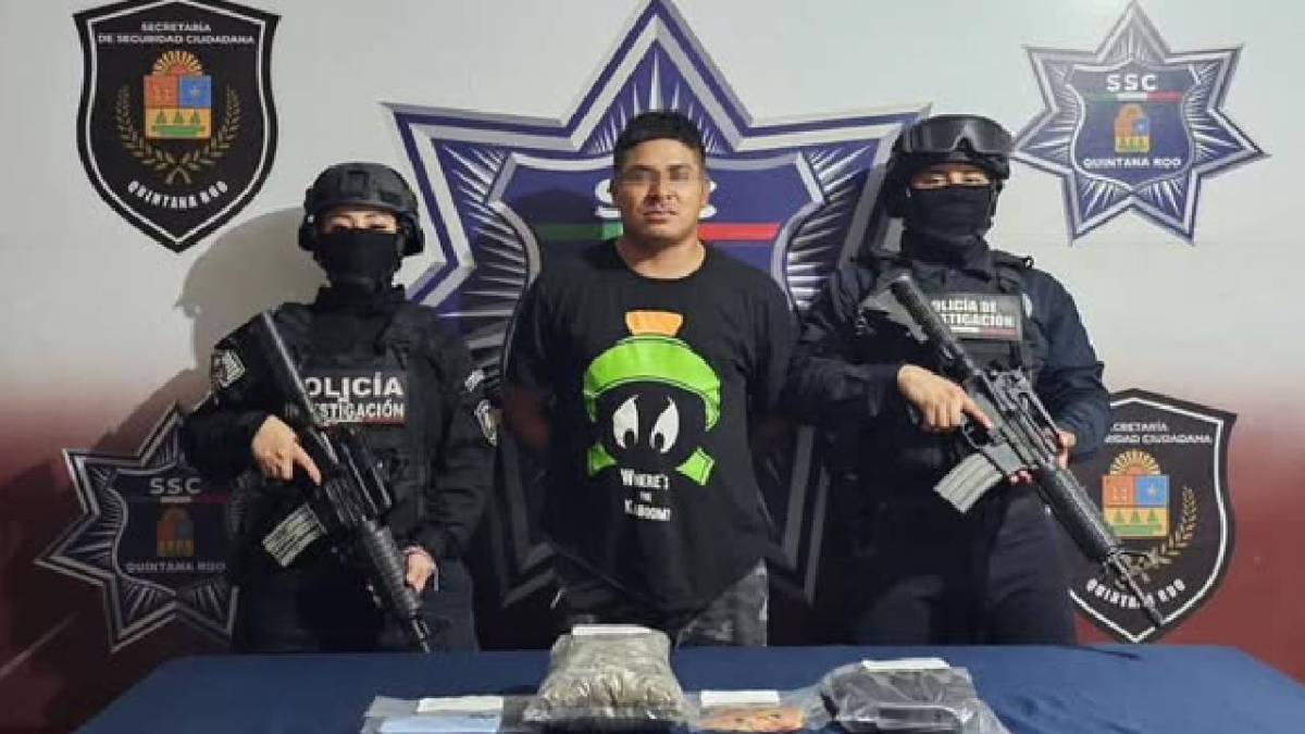 Detienen en Cancún a sujeto con droga.