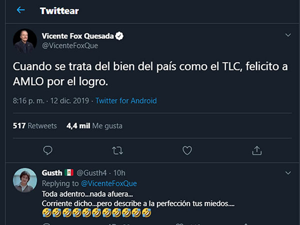 Vicente Fox felicita a ¿AMLO?