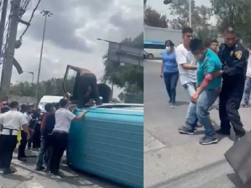 Video: conductores de combis "juegan" carreritas y terminan en volcadura