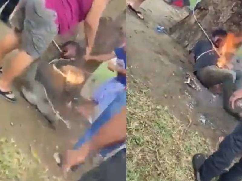 Fuertes imágenes. Chiapanecos amarran e incendian a un presunto ladrón