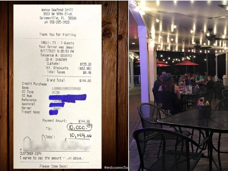 Más de 9 mil dólares deja de propina por agradecimiento un hombre en Florida