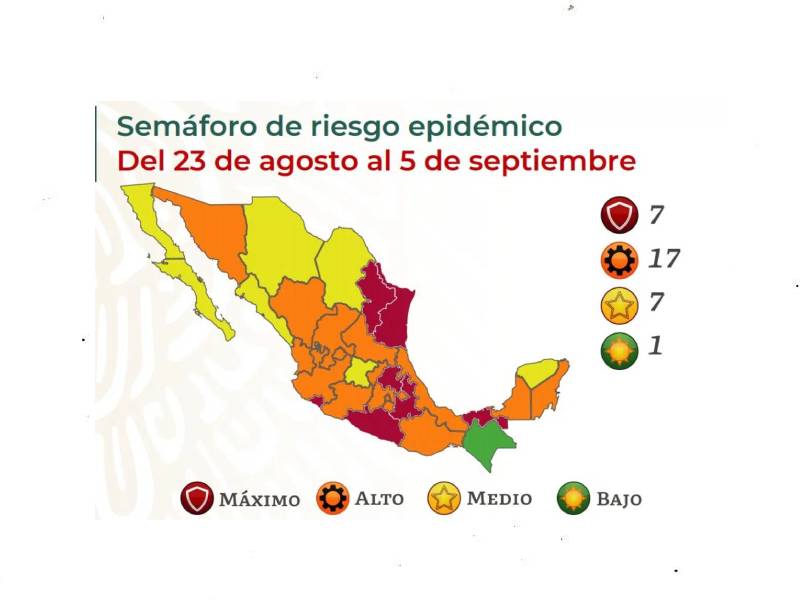 Retroceden siete estados del país en el semáforo epidemiológico