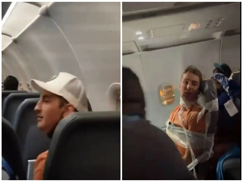 Atan a pasajero con cinta adhesiva por acosar a azafatas