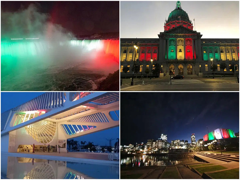 Iluminan varias partes del mundo con los colores de la bandera de México