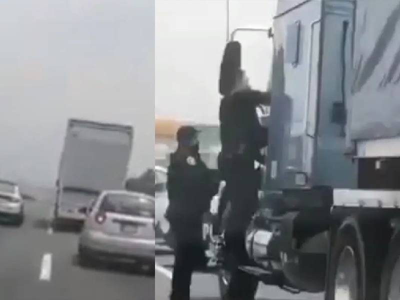 VIDEO: Captan persecución y detención de un tráiler en la México-Puebla