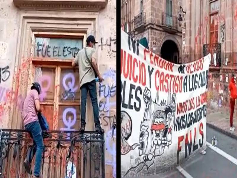 Con pintas, exigen normalistas justicia para desaparecidos de Ayotzinapa