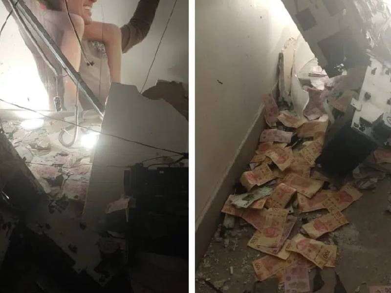 Sujetos hacen explotar cajero y dejan dinero regado en Edomex