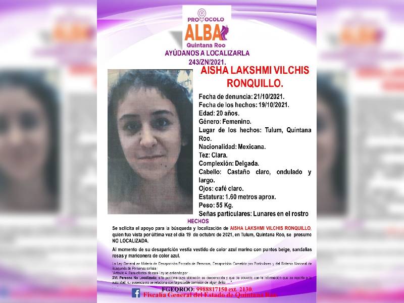 Organizan jornada de búsqueda para Aisha en Tulum