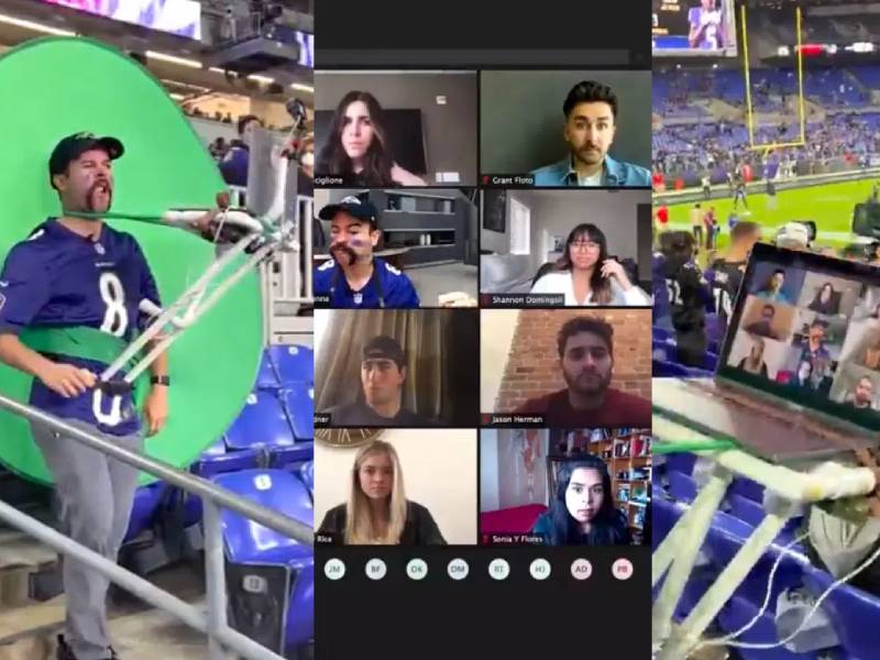 ¿Trabajo y fútbol? Seguidor de los Ravens logró hacerlo de forma original