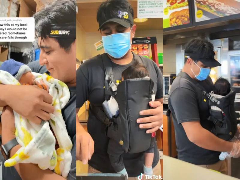 empleado trabajando con bebé