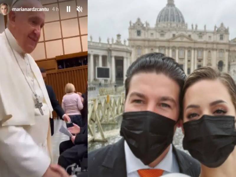 Mariana Rodríguez y Samuel García con el Papa Francisco en el Vaticano