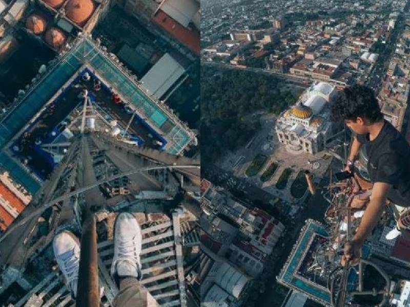 Joven escala hasta la antena de la Torre Latinoamericana su azaña se viraliza