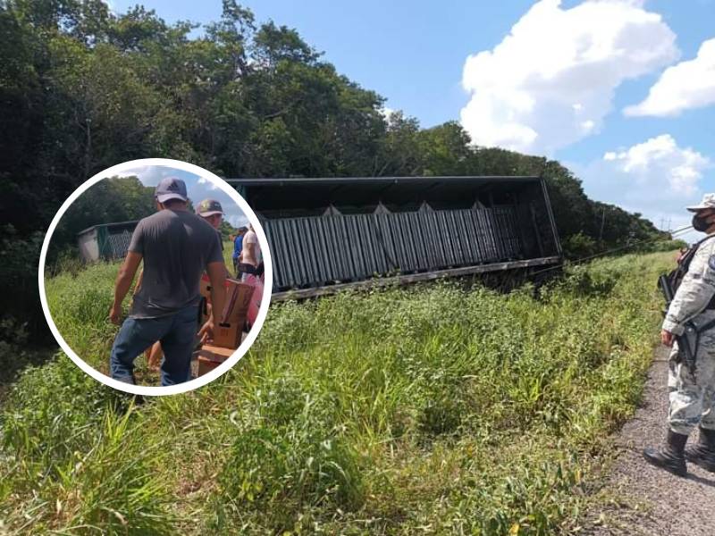Rapiña de cervezas en el cerro de ÔÇ£El PavoÔÇØ, tras volcadura de tráiler