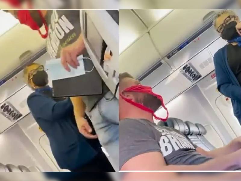 Video: Aerolínea corre a hombre por usar una tanga como mascarilla