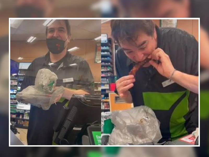 Video. joven lleva comida a un trabajador que tenía turno de 16 horas