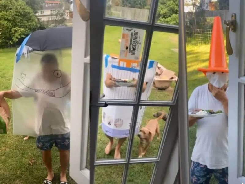 Un padre se disfraza cada día para llevar comida a su hija con Covid-19
