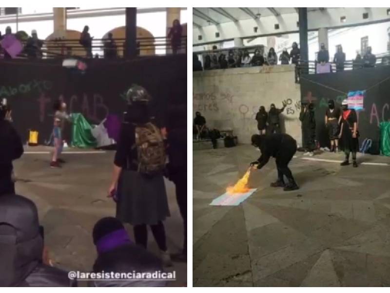 VIDEO: Feministas radicales rompen piñata de bandera de comunidad trans