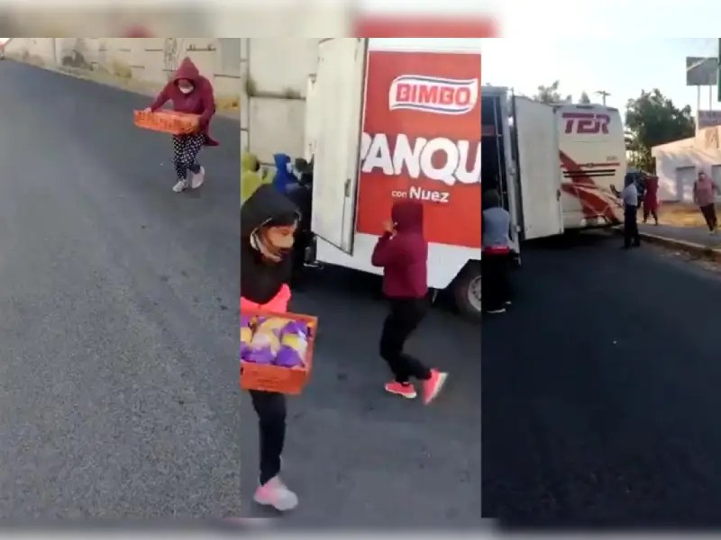 VIDEO. ¡Rapiña! Saquean camión repartidor de Pan Bimbo