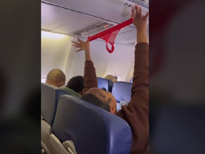 Video: Modelo muestra su ropa interior en pleno vuelo