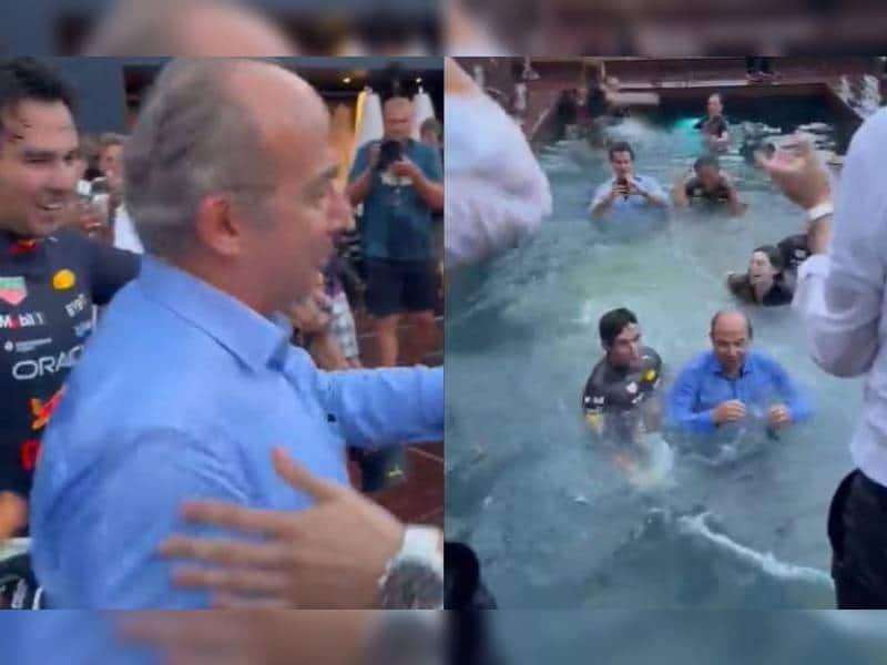VIDEO. Entre llanto y ÔÇ£chapuzónÔÇØ con Felipe Calderón, así fue el festejo de ÔÇ£ChecoÔÇØ en Mónaco