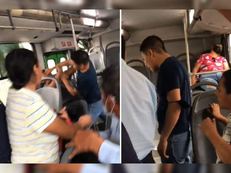 VIDEO: A golpes, pasajero defiende a mujer de presunto acoso en camión