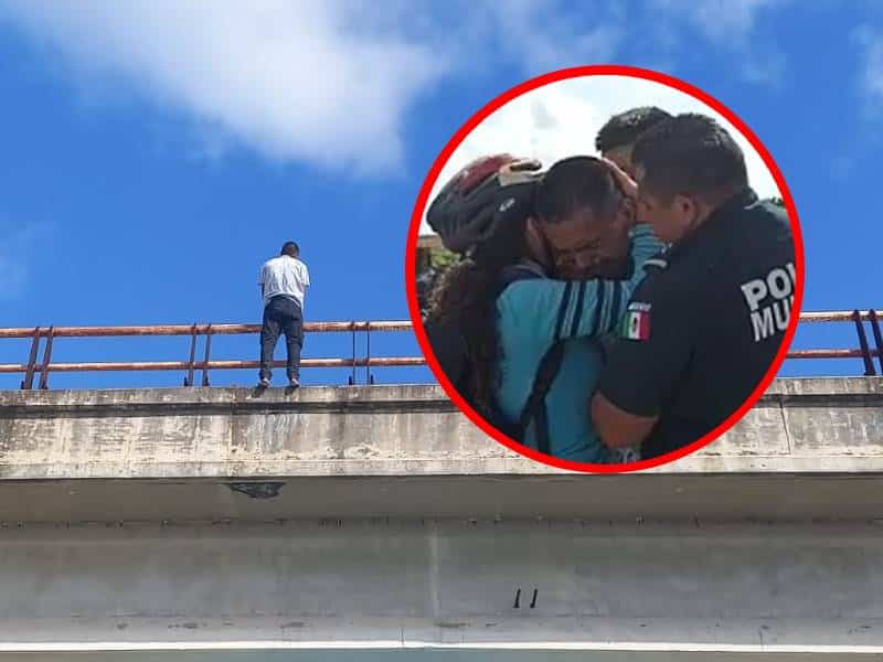 Sujeto intenta lanzarse del puenta vial en Playa del Carmen