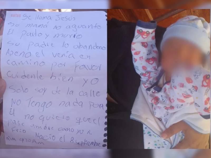 Abandonan a bebé en la calle con una carta