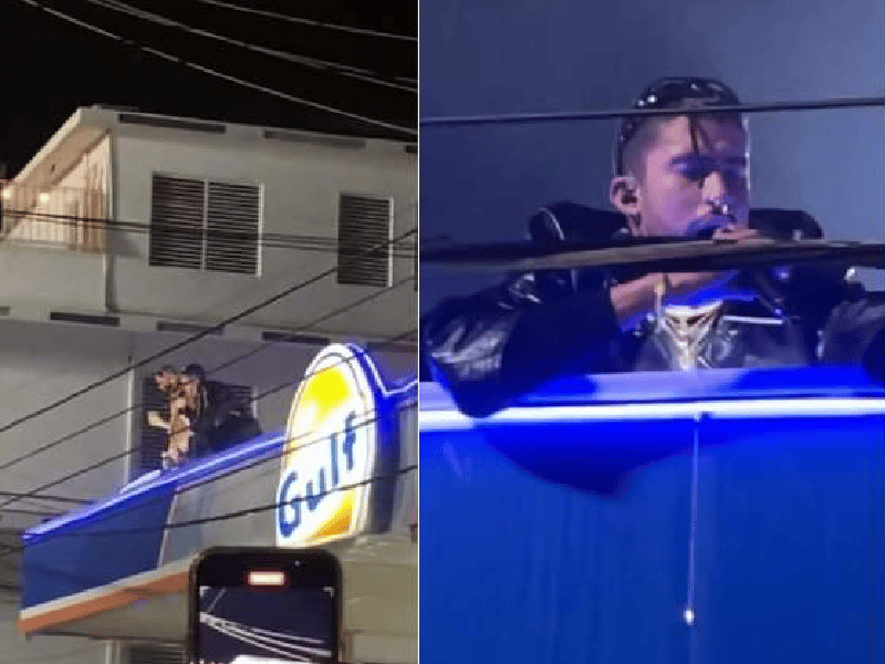 Bad Bunny da concierto sobre el techo de una gasolinera
