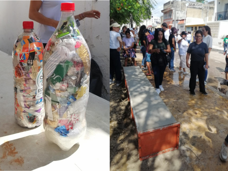 Agrupación crea bancas a través de ecoladrillos con desechos
