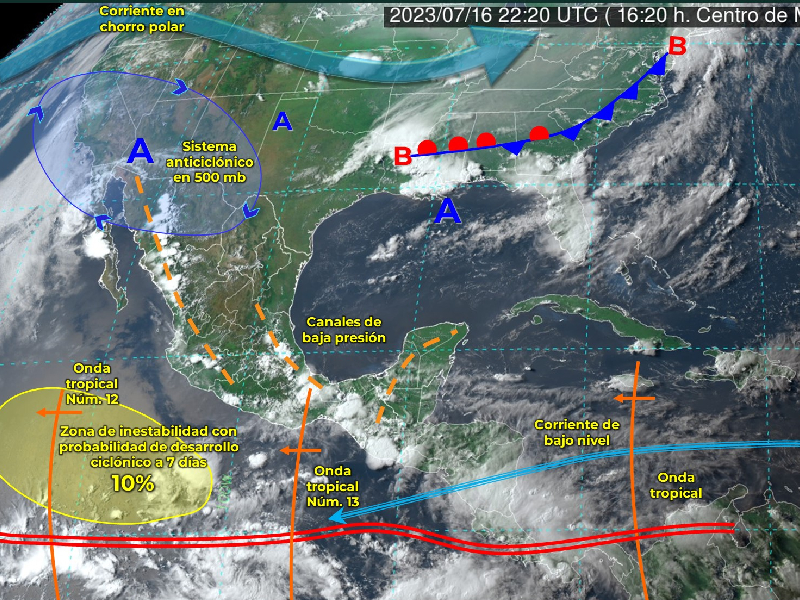 Onda tropical Núm. 13 recorrerá el centro y sur del país