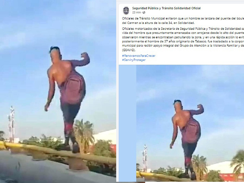 Impiden que un hombre se aviente de un puente en Playa del Carmen