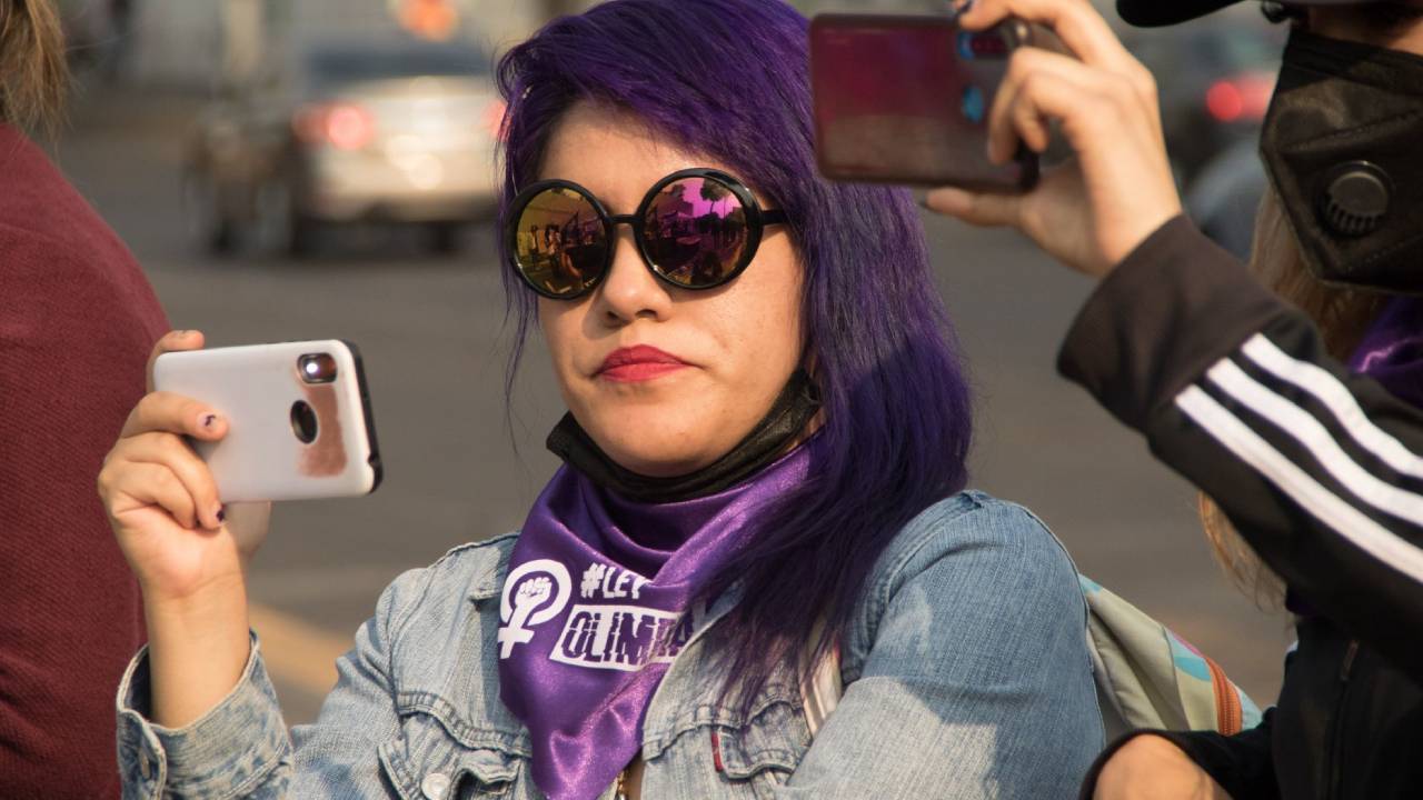 Activista promotora de la Ley Olimpia, durante un mitin en la Ciudad de México.