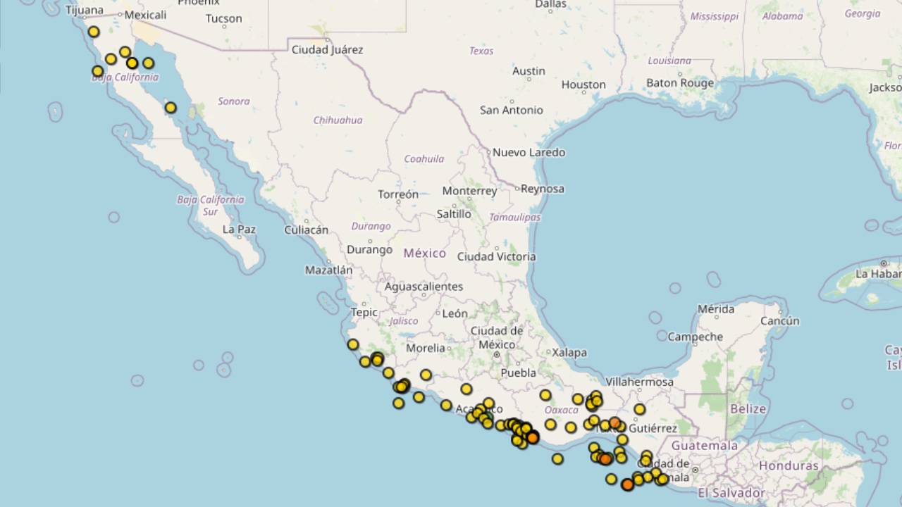 Mapa de movimientos telúricos del Sismológico Nacional.