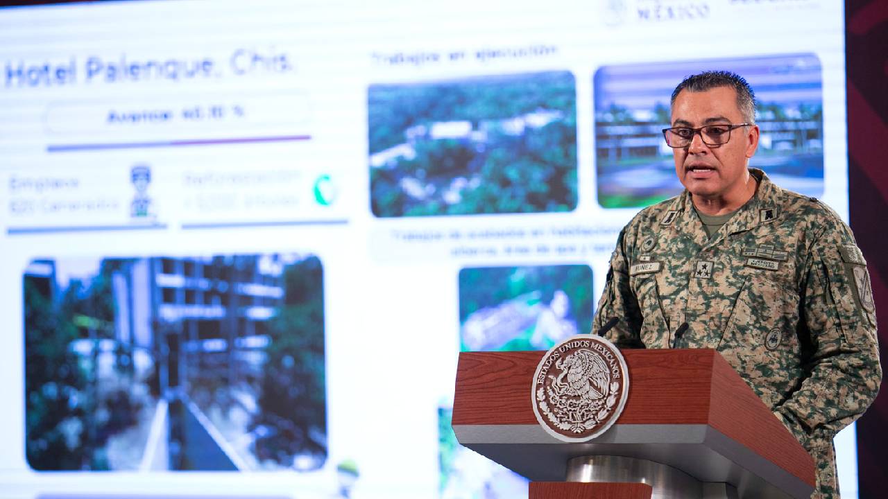 Presentación de los avances de construcción del Hotel Tren Maya en Palenque, Chiapas.