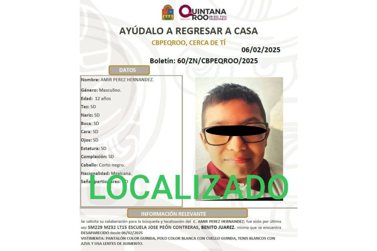 El menor desapareció el jueves en Cancún.