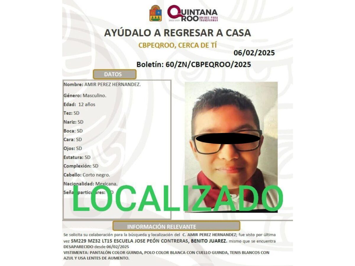 El menor desapareció el jueves en Cancún.