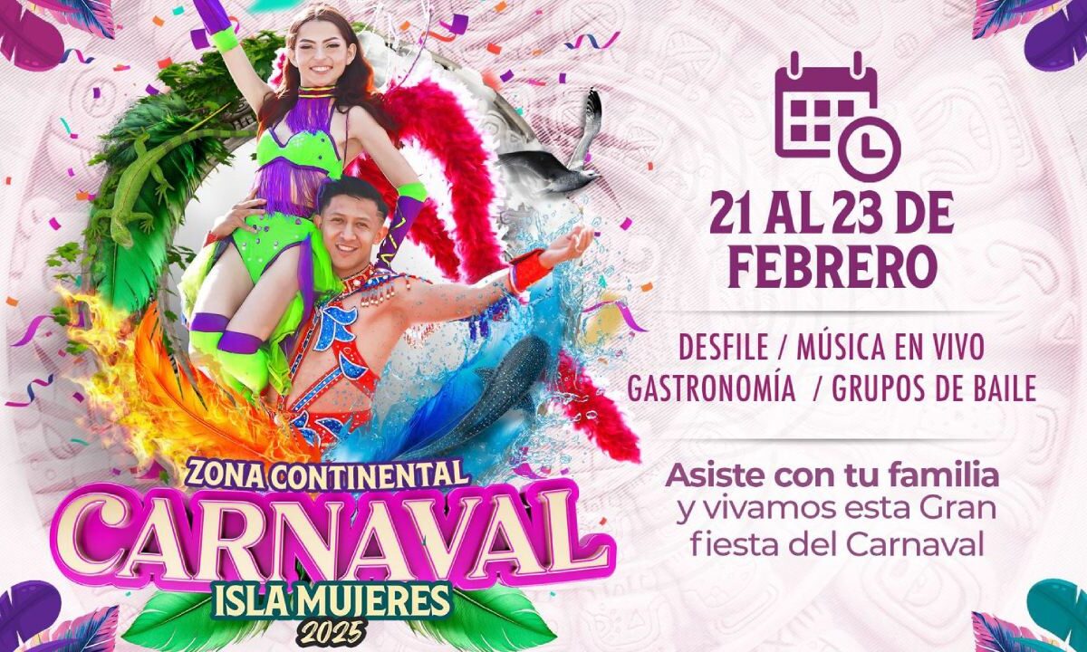 Cartel promocional del Carnaval de Isla Mujeres 2025.
