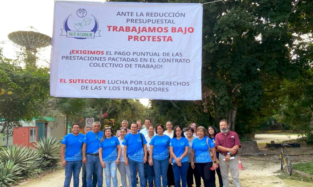 Protesta de trabajadores de Ecosur en Quintana Roo.