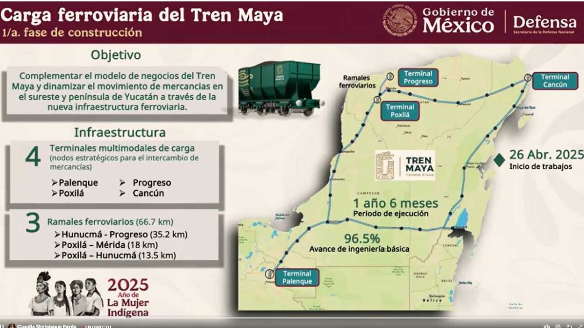 Avanzan obras del Tren Maya de carga.