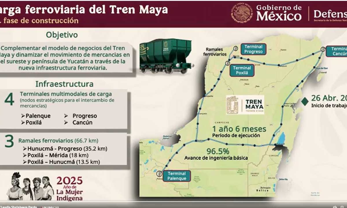 Avanzan obras del Tren Maya de carga.