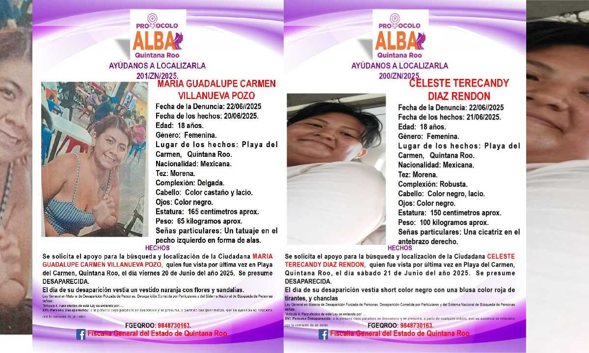 Desaparecen 2 jóvenes de 18 años en Playa del Carmen.