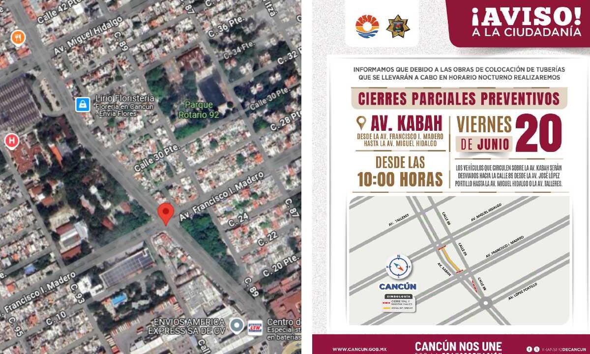 Anuncian cierre avenida Kabah.