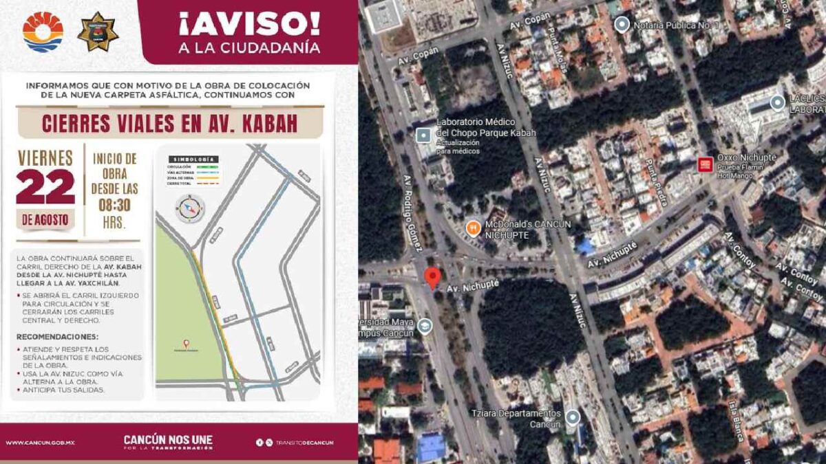 Trabajos en la avenida Kabah.